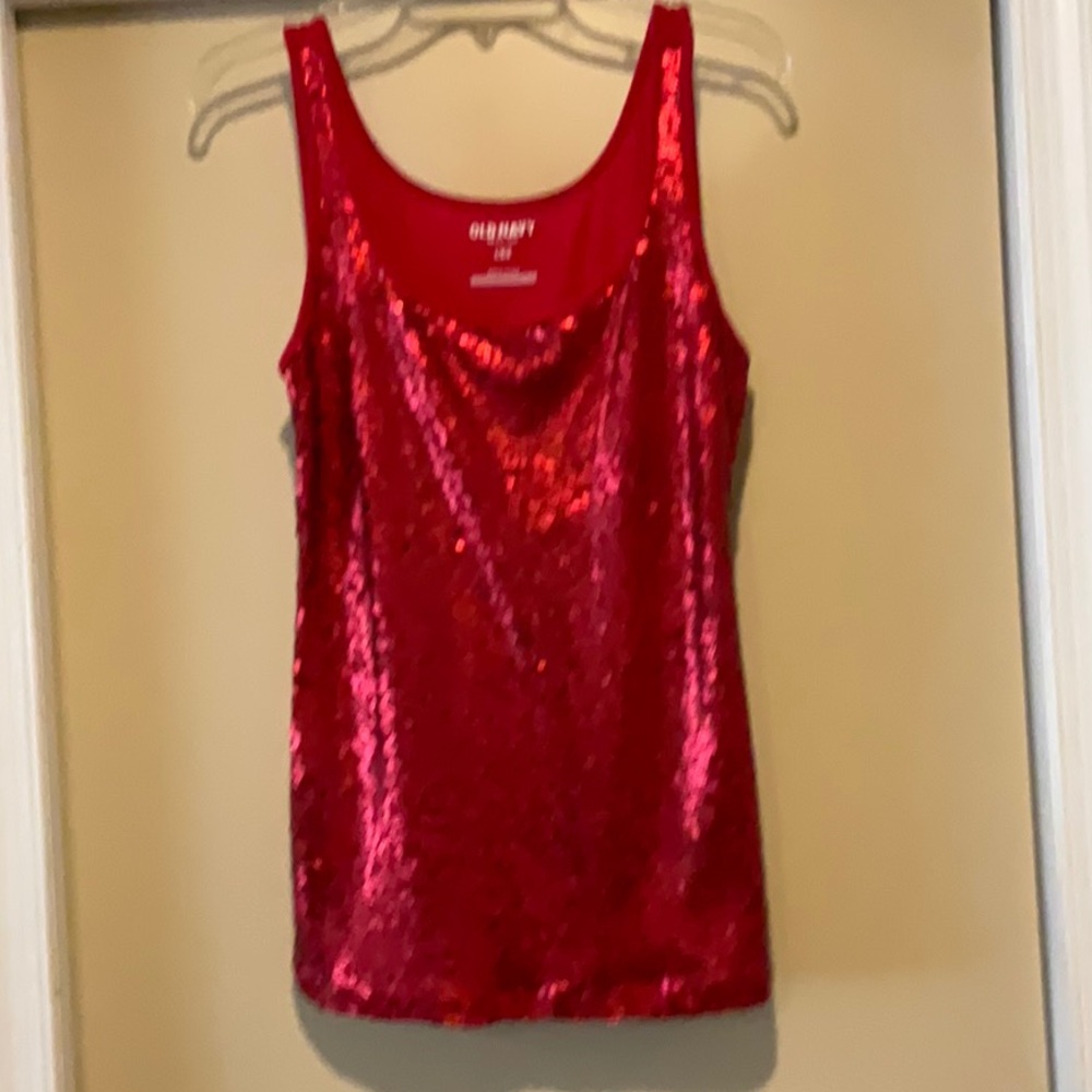 Large Old Navy Glitzy Red Sequin Sleeveless Camisole Tank Top